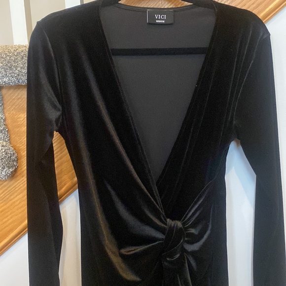 VICI Velour/Velvet Wrap Little Black Mini Dress size Medium - Picture 3 of 4